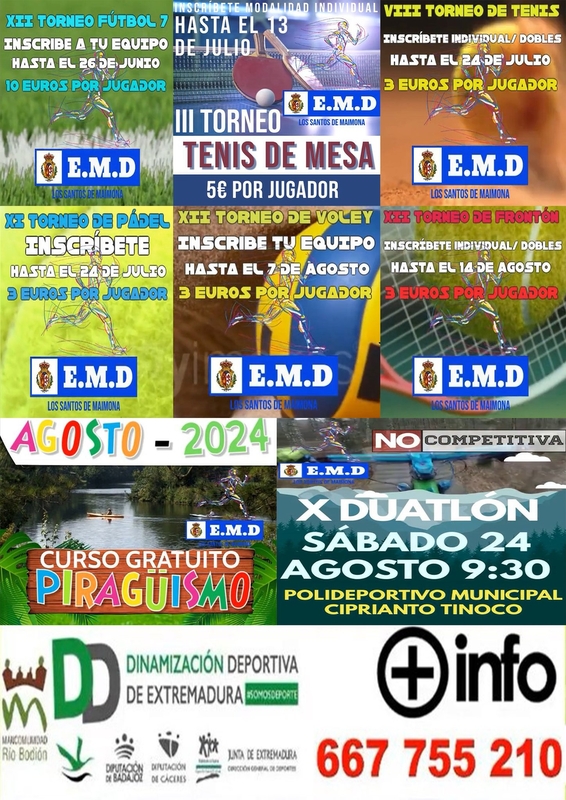 En marcha los torneos de verano de fútbol 7, tenis, pádel, tenis de mesa, frontón voley y duatlón de la vendimia en Los Santos de Maimona