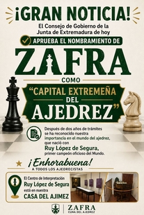 Aprobado el tratamiento honorífico a Zafra como `Capital Extremeña del Ajedrez´