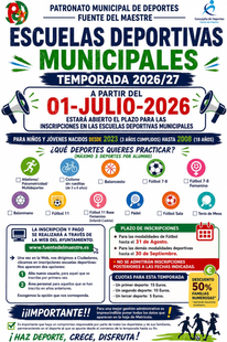 Abierto el plazo de inscripciones para las Escuelas Deportivas Municipales 26/27 en Fuente del Maestre